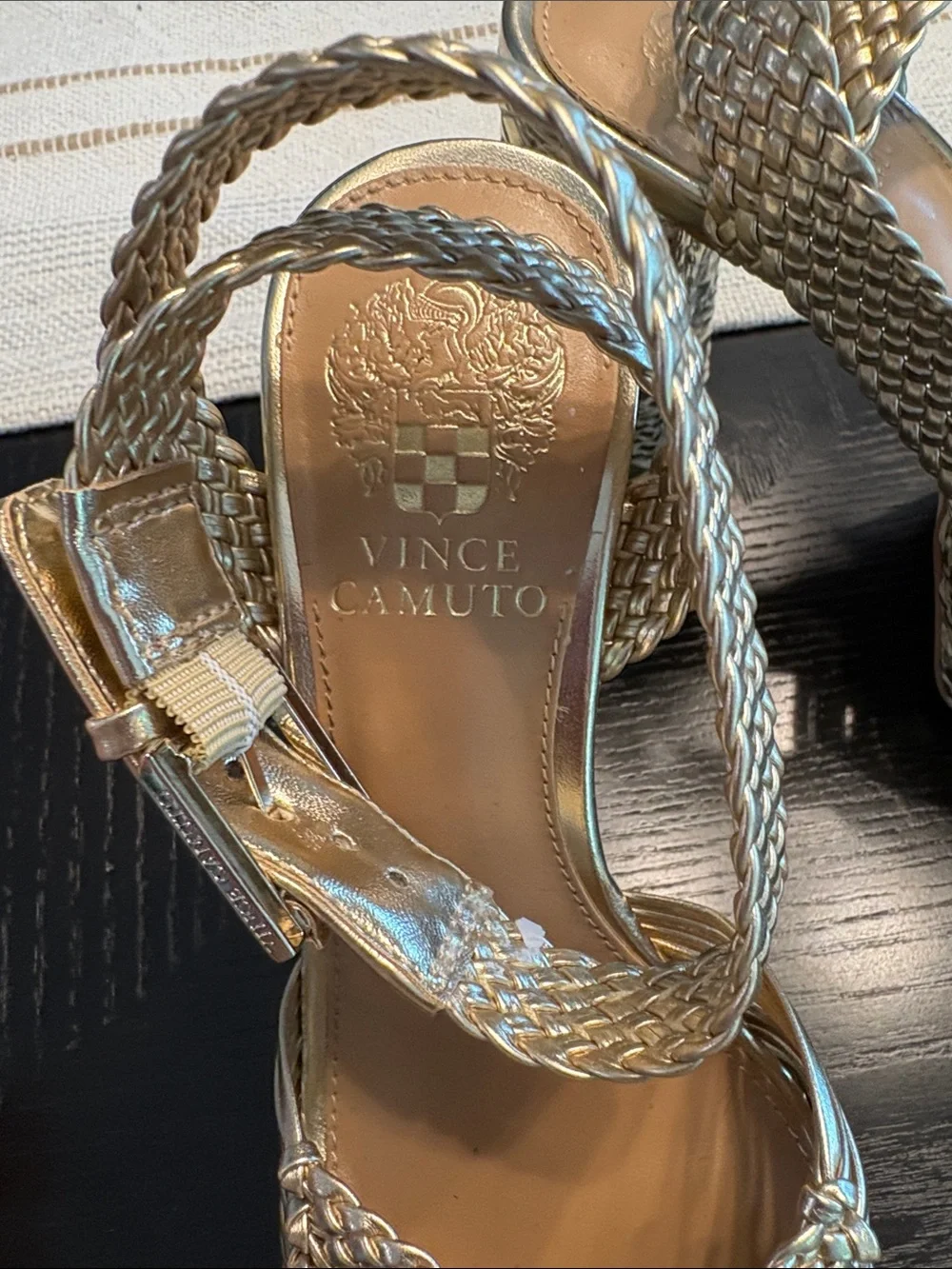 Vince Camuto Gold Braided Platform Ankle-Strap Sandal